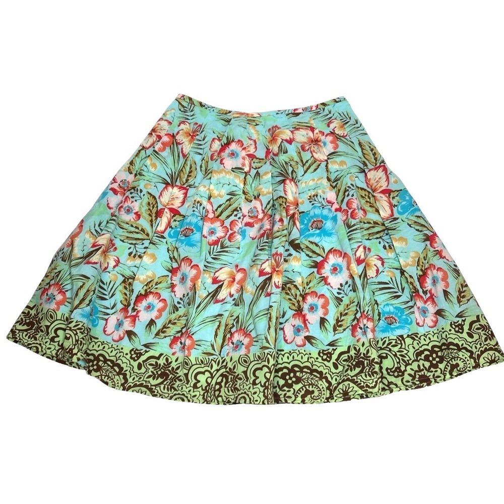 Vtg Harold's 100% Cotton Floral Pleated Knee Skirt Tropical Size 8 Aloha Summer